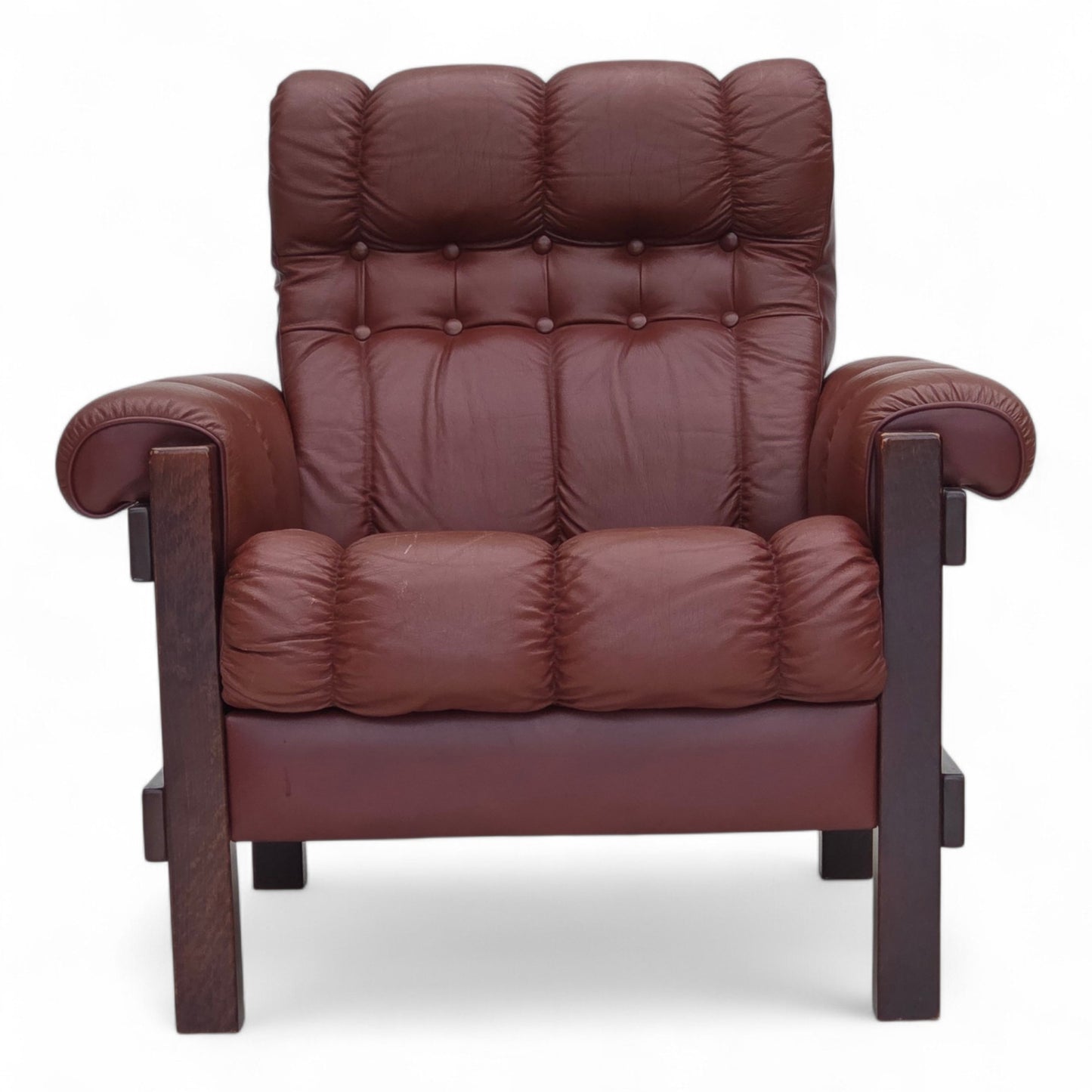 1970s, Scandinavian armchair, furniture leather, dark beech wood.