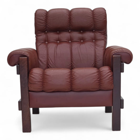 1970s, Scandinavian armchair, furniture leather, dark beech wood.