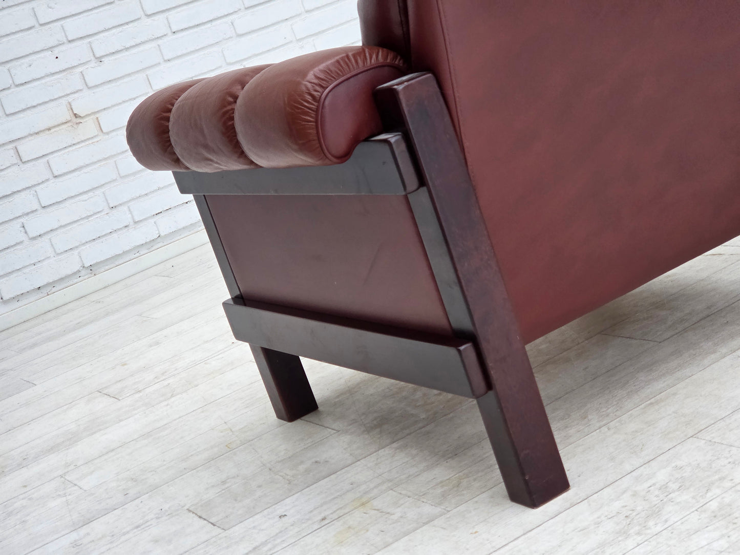 1970s, Scandinavian armchair, furniture leather, dark beech wood.