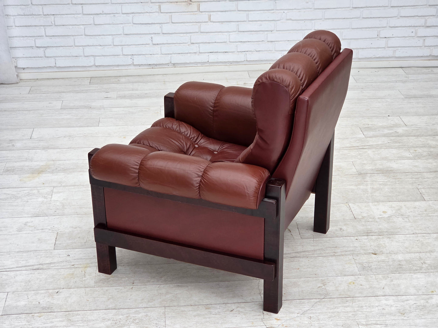 1970s, Scandinavian armchair, furniture leather, dark beech wood.