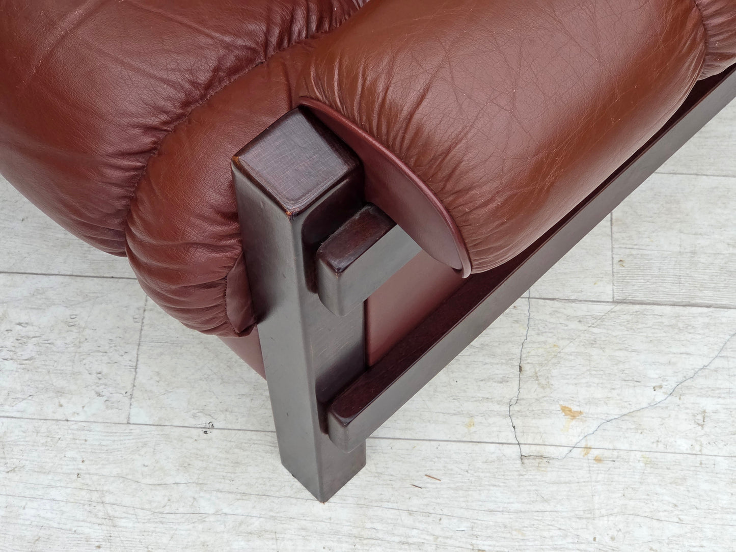 1970s, Scandinavian armchair, furniture leather, dark beech wood.