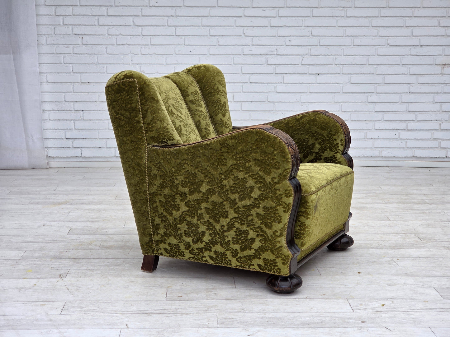 1950s, Danish relax chair, furniture velour, oak wood.