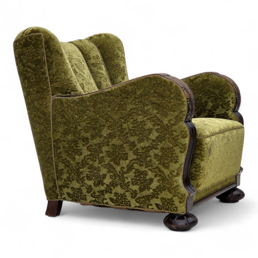 1950s, Danish relax chair, furniture velour, oak wood.