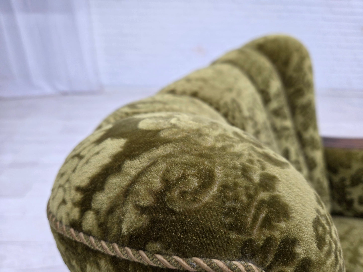 1950s, Danish relax chair, furniture velour, oak wood.