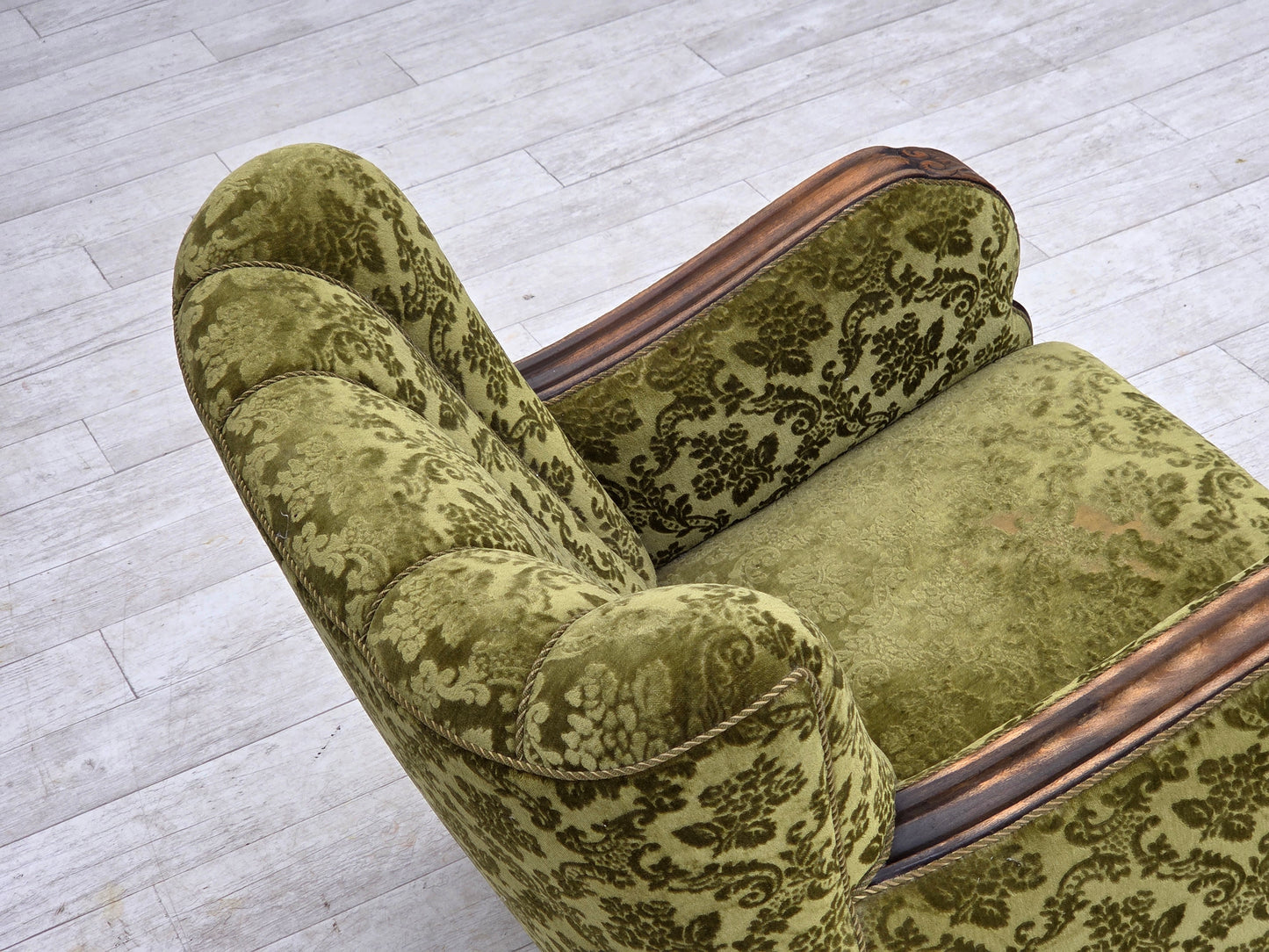 1950s, Danish relax chair, furniture velour, oak wood.