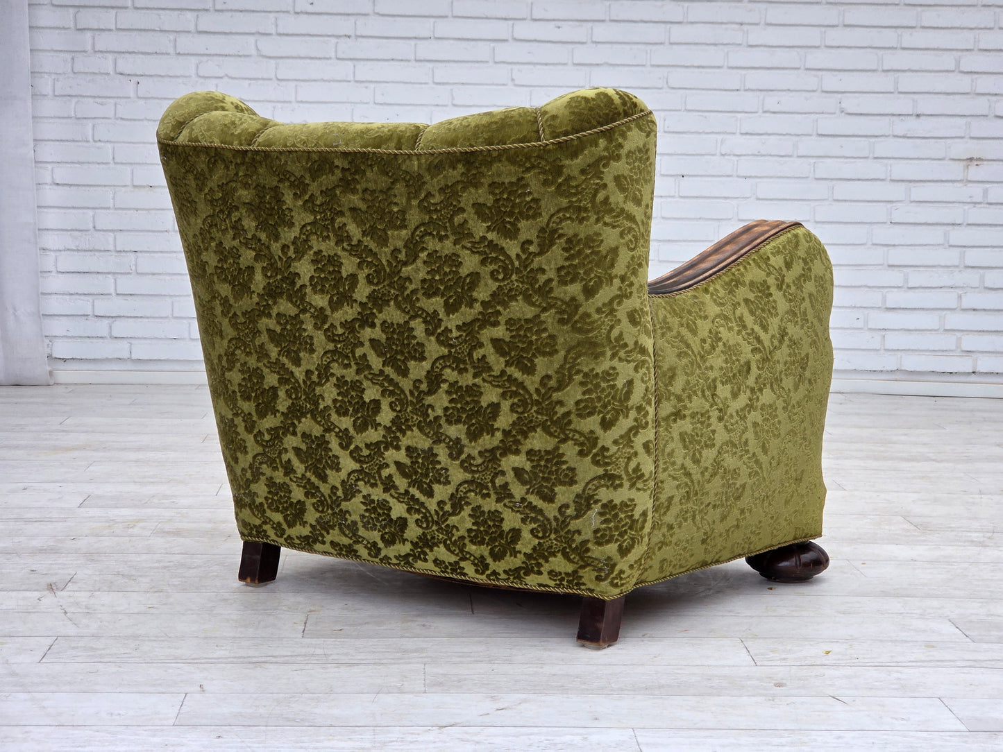 1950s, Danish relax chair, furniture velour, oak wood.
