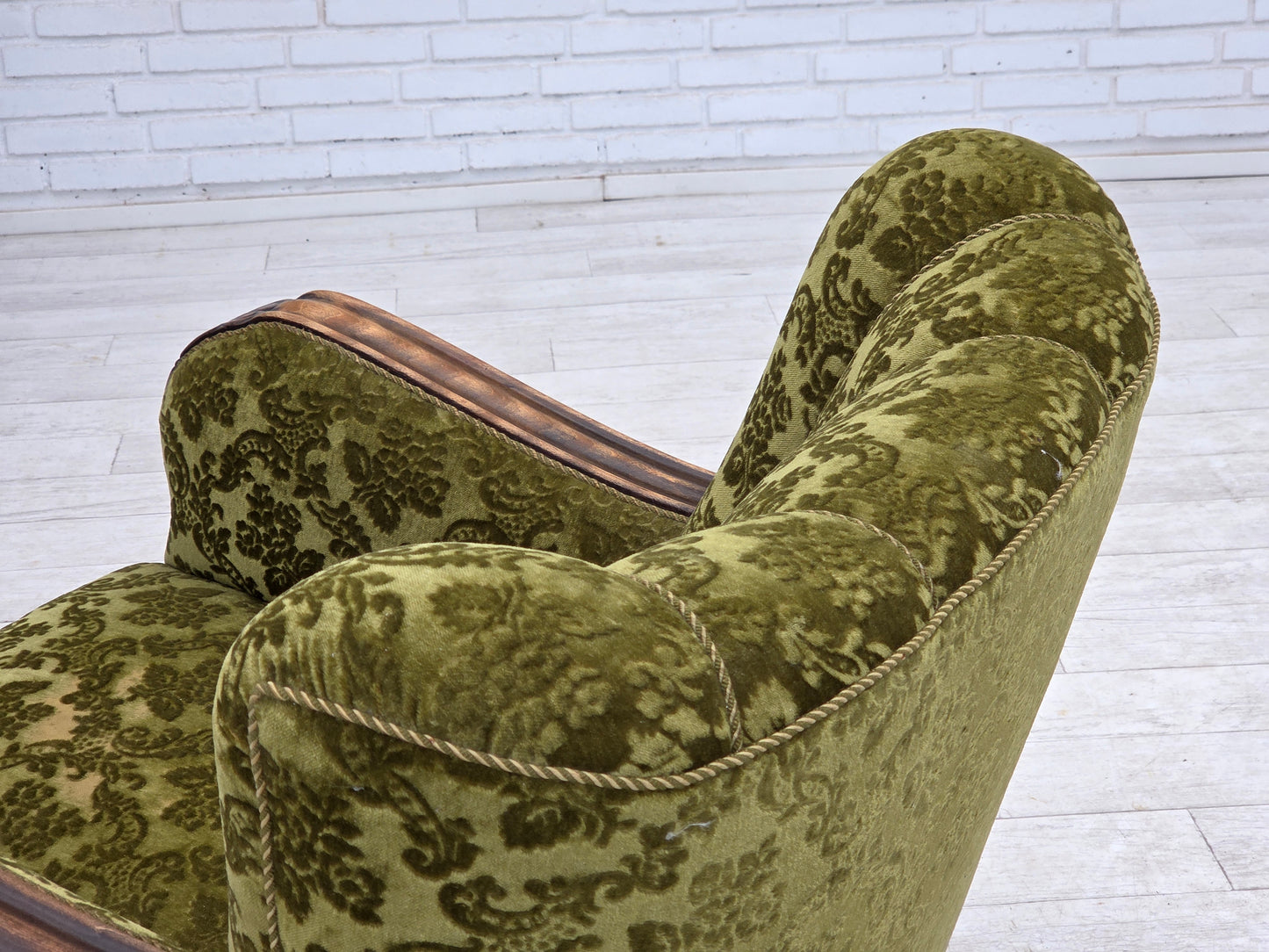 1950s, Danish relax chair, furniture velour, oak wood.