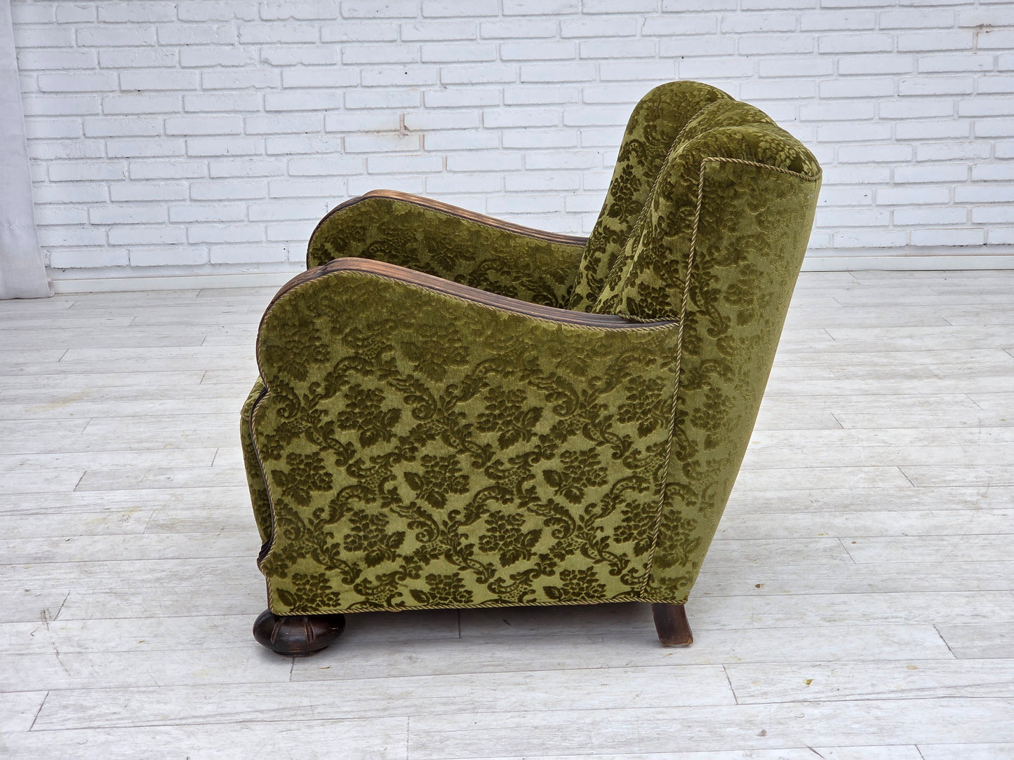 1950s, Danish relax chair, furniture velour, oak wood.