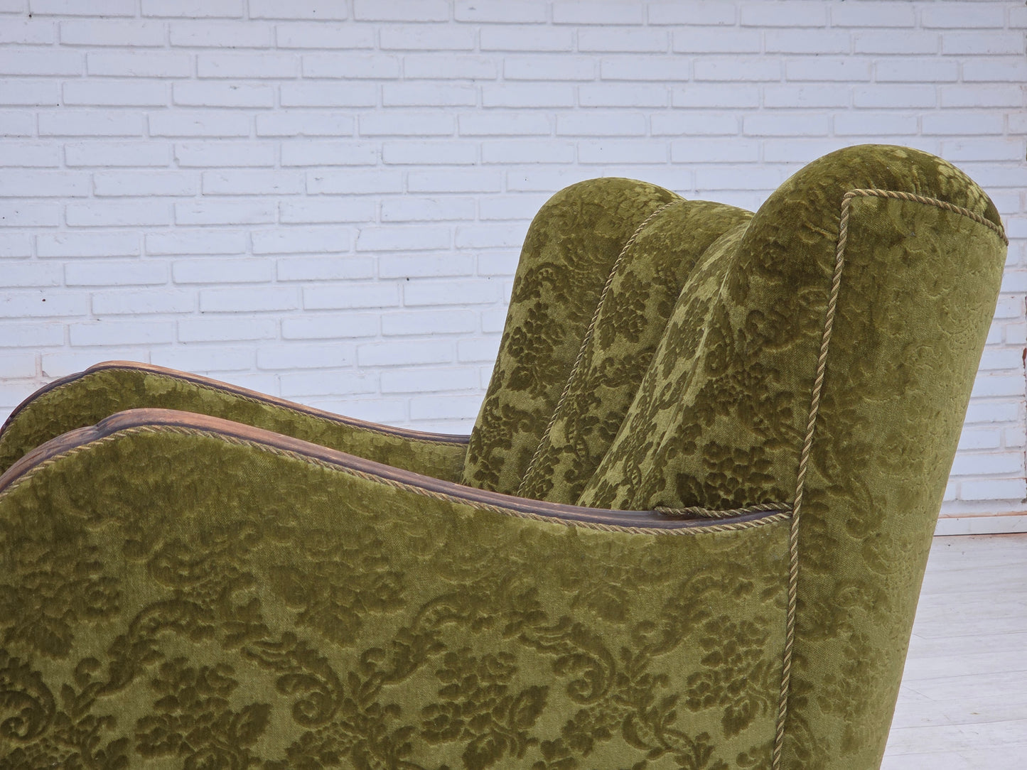 1950s, Danish relax chair, furniture velour, oak wood.