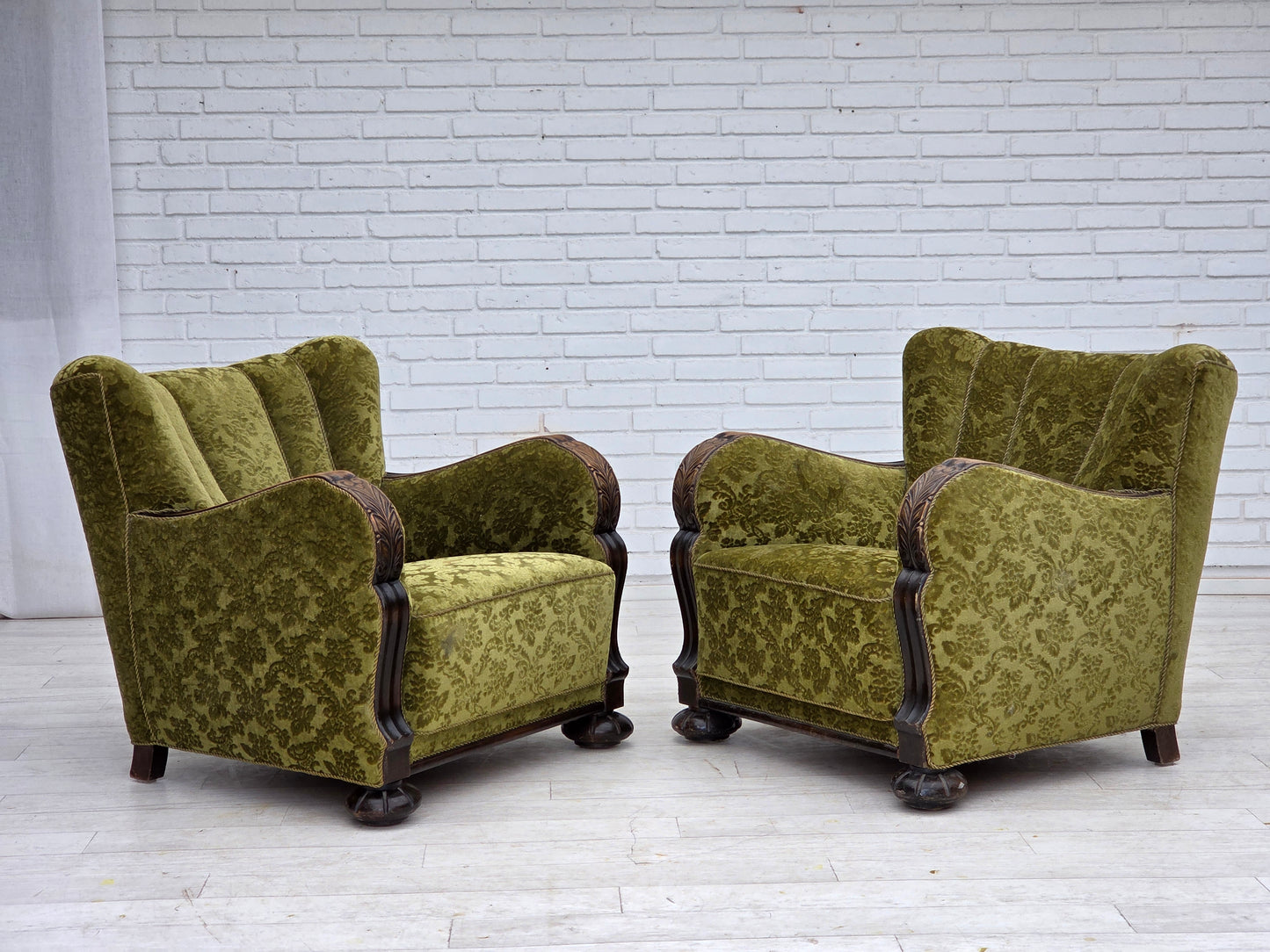 1950s, Danish relax chair, furniture velour, oak wood.