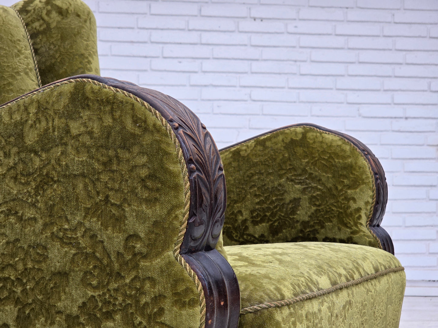 1950s, Danish relax chair, furniture velour, oak wood.