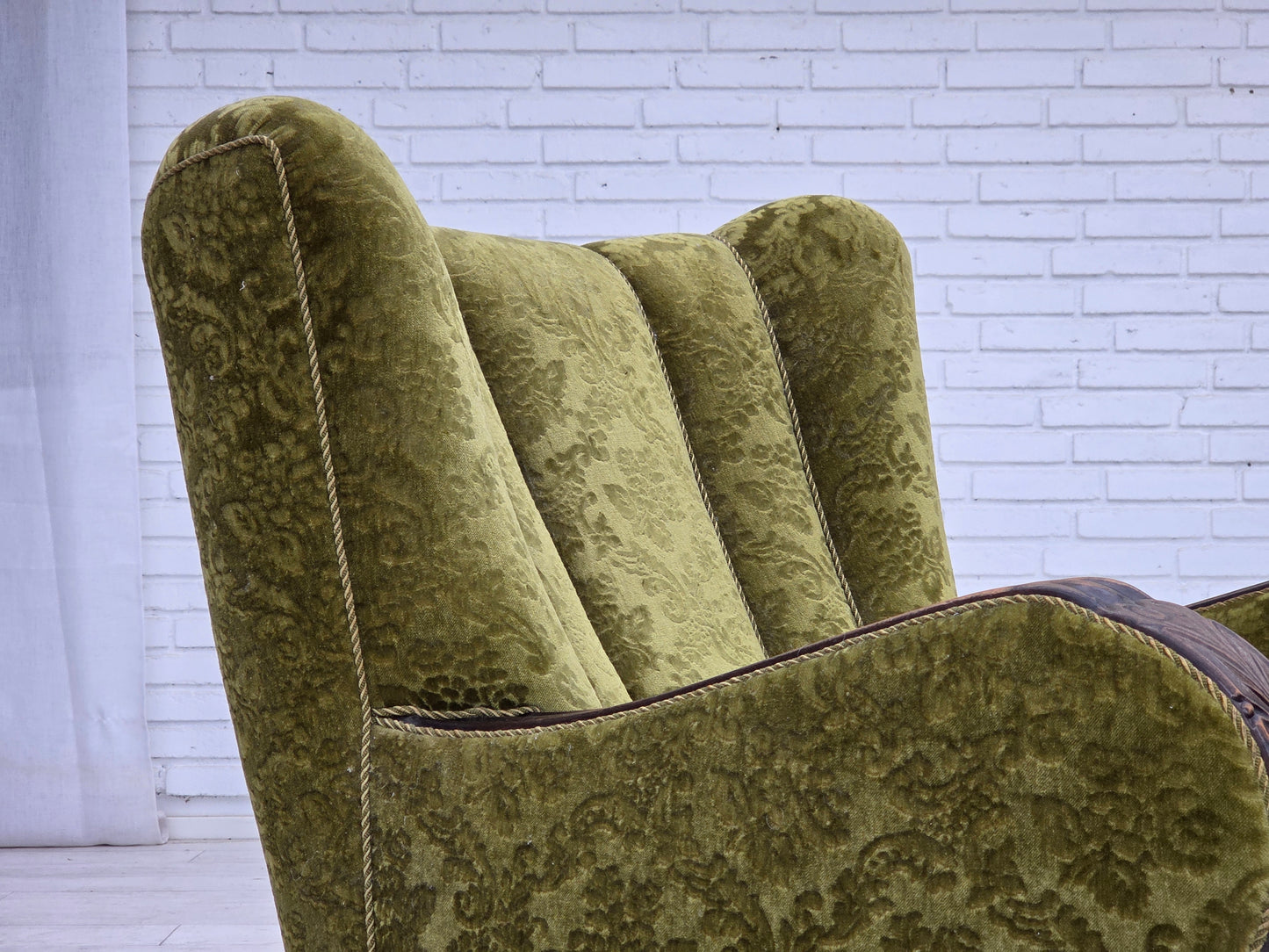 1950s, Danish relax chair, furniture velour, oak wood.