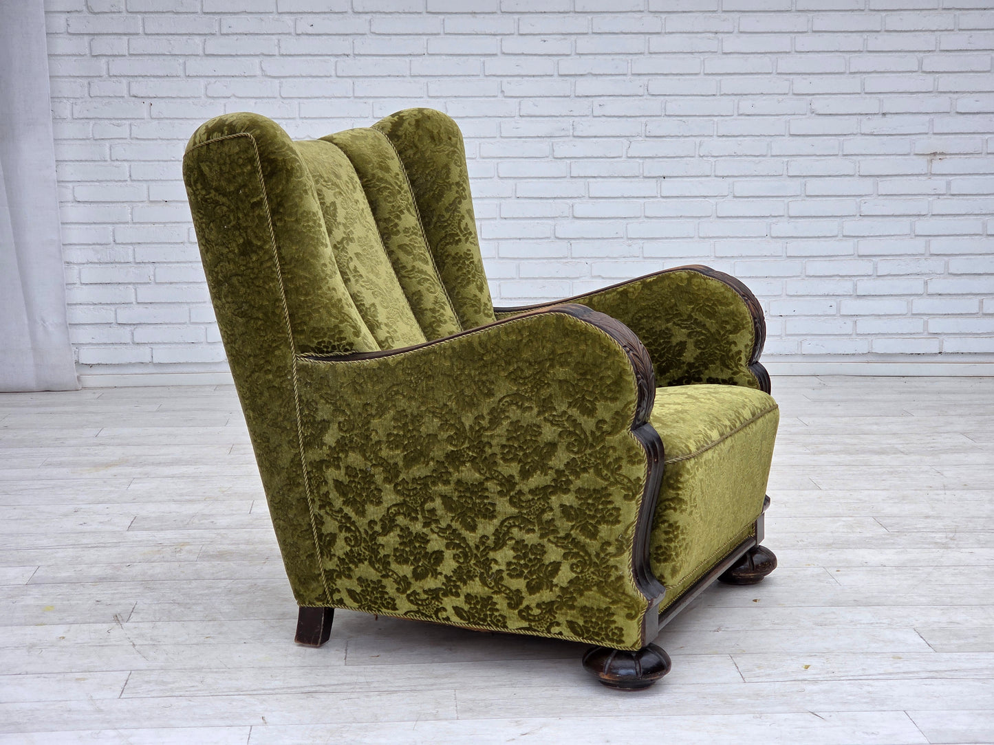 1950s, Danish relax chair, furniture velour, oak wood.
