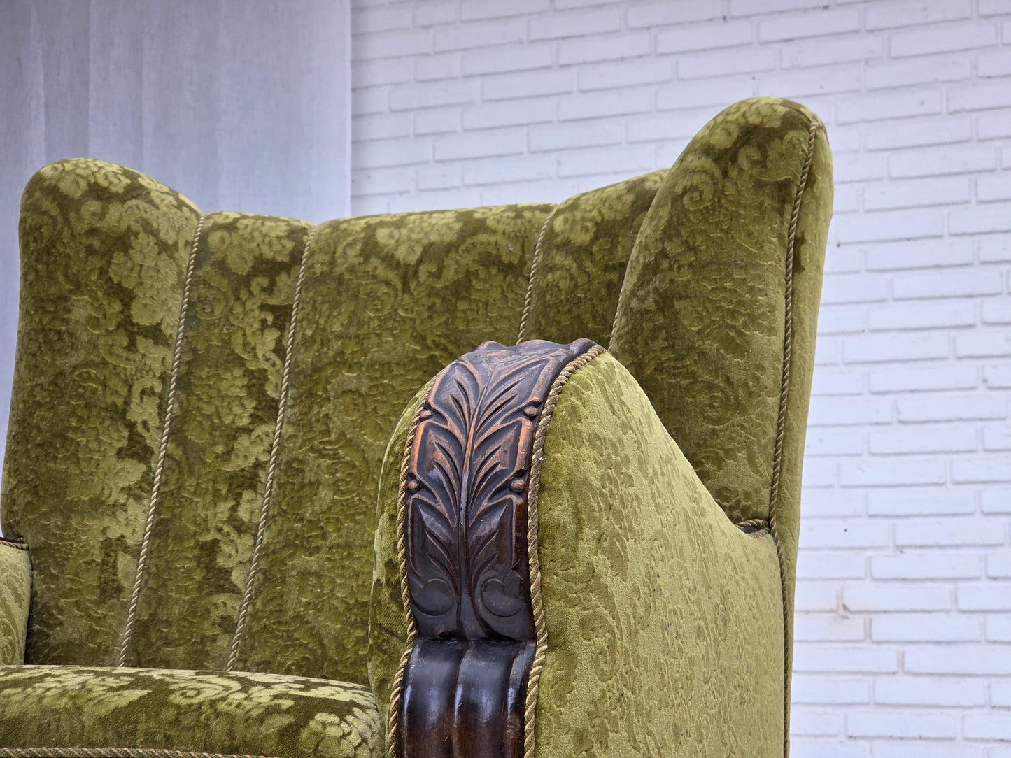1950s, Danish relax chair, furniture velour, oak wood.