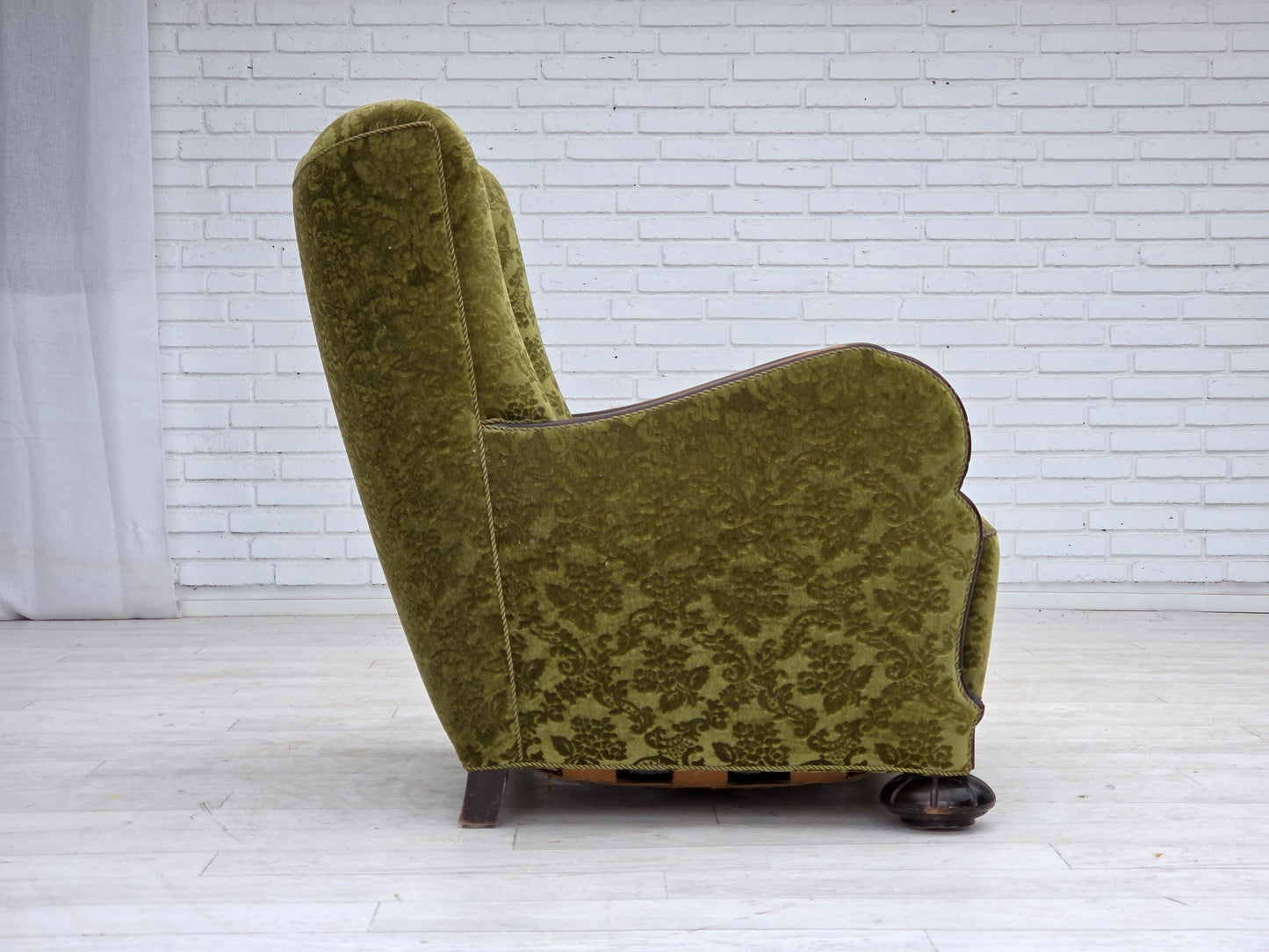 1950s, Danish relax chair, furniture velour, oak wood.