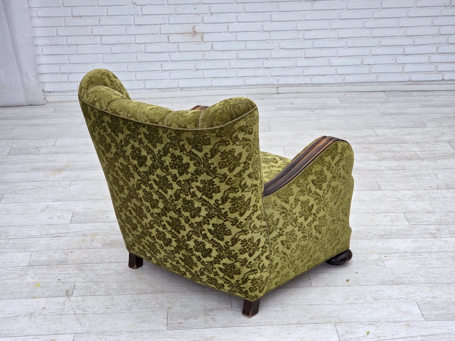1950s, Danish relax chair, furniture velour, oak wood.