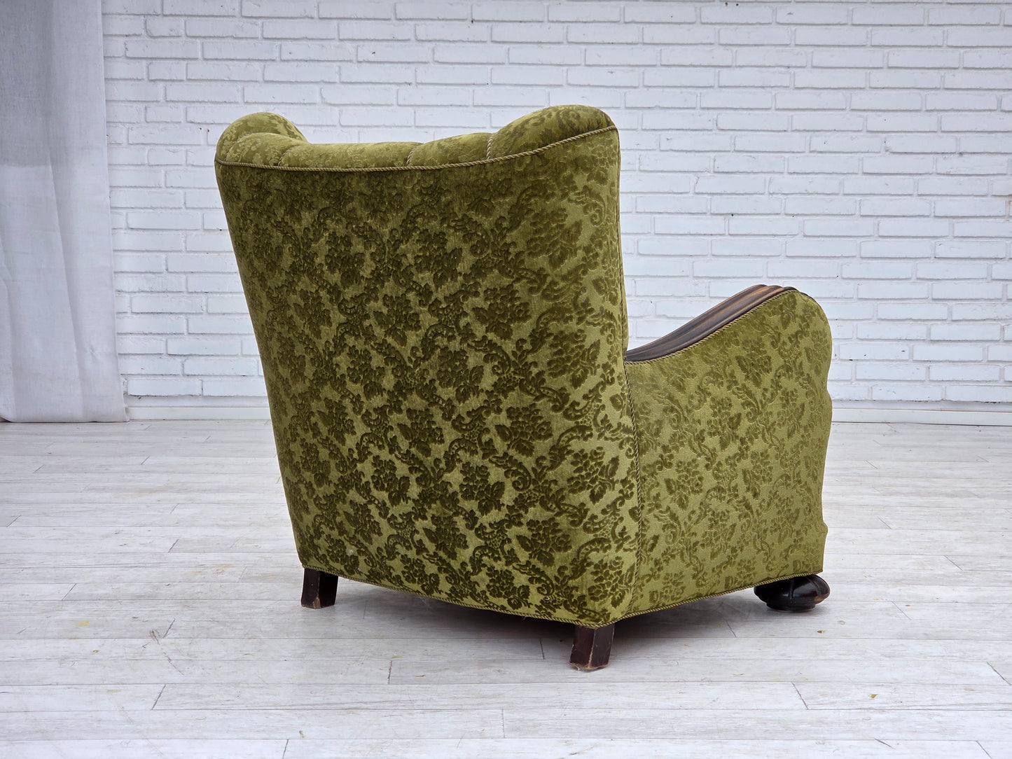 1950s, Danish relax chair, furniture velour, oak wood.