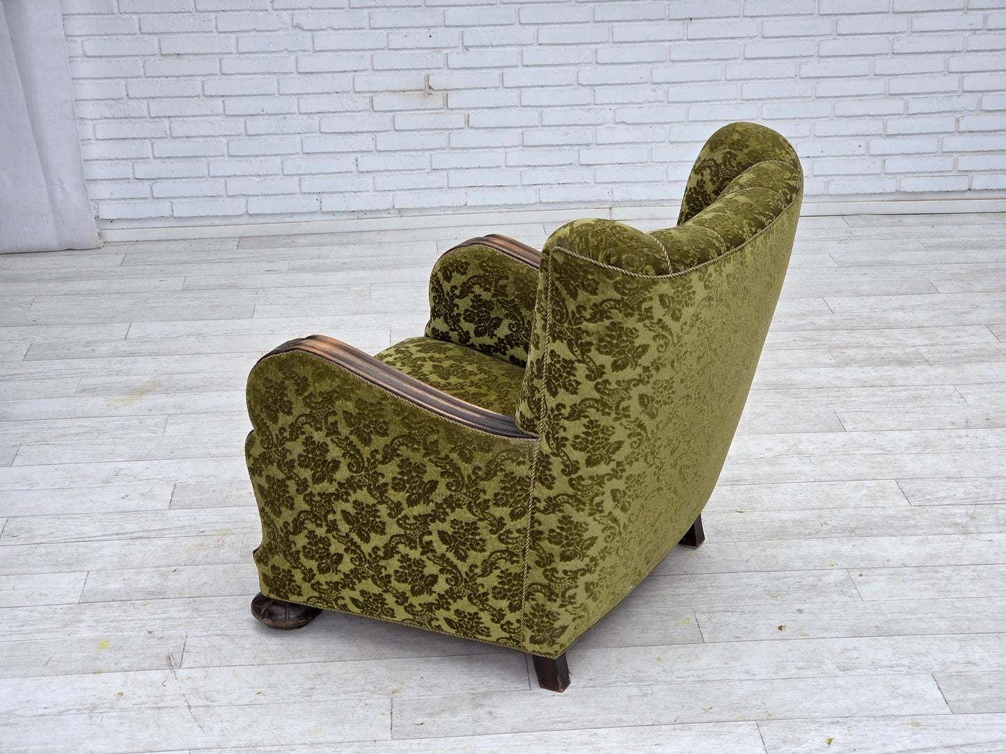 1950s, Danish relax chair, furniture velour, oak wood.