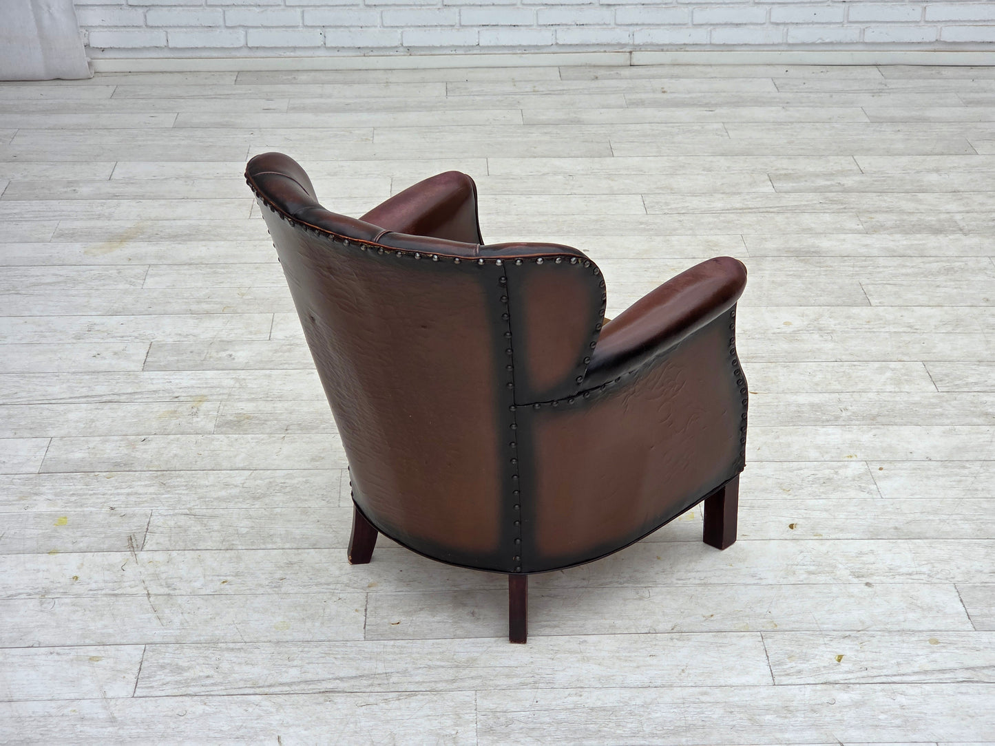 1930s, Danish armchair, brown furniture leather, velour.