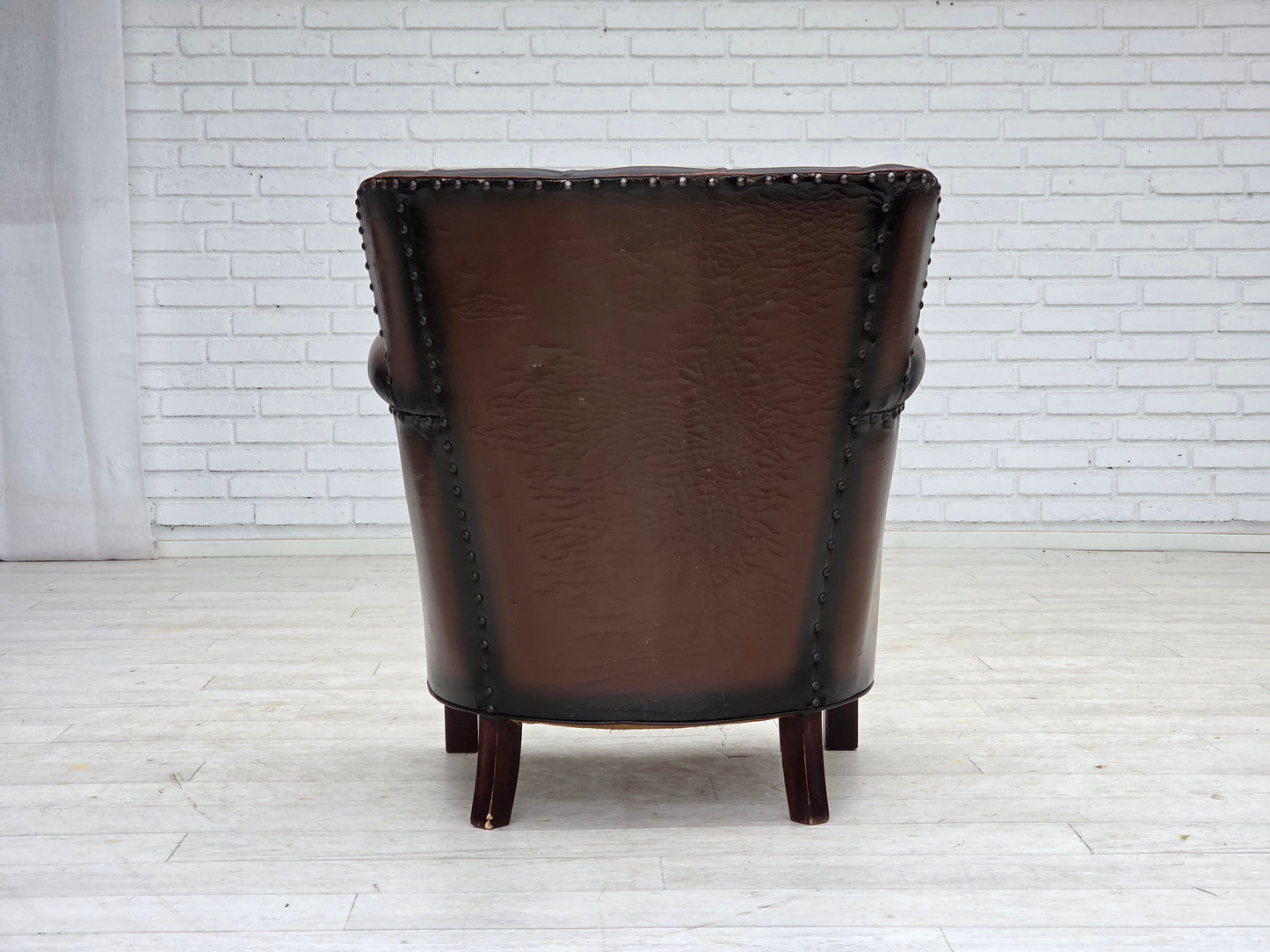 1930s, Danish armchair, brown furniture leather, velour.