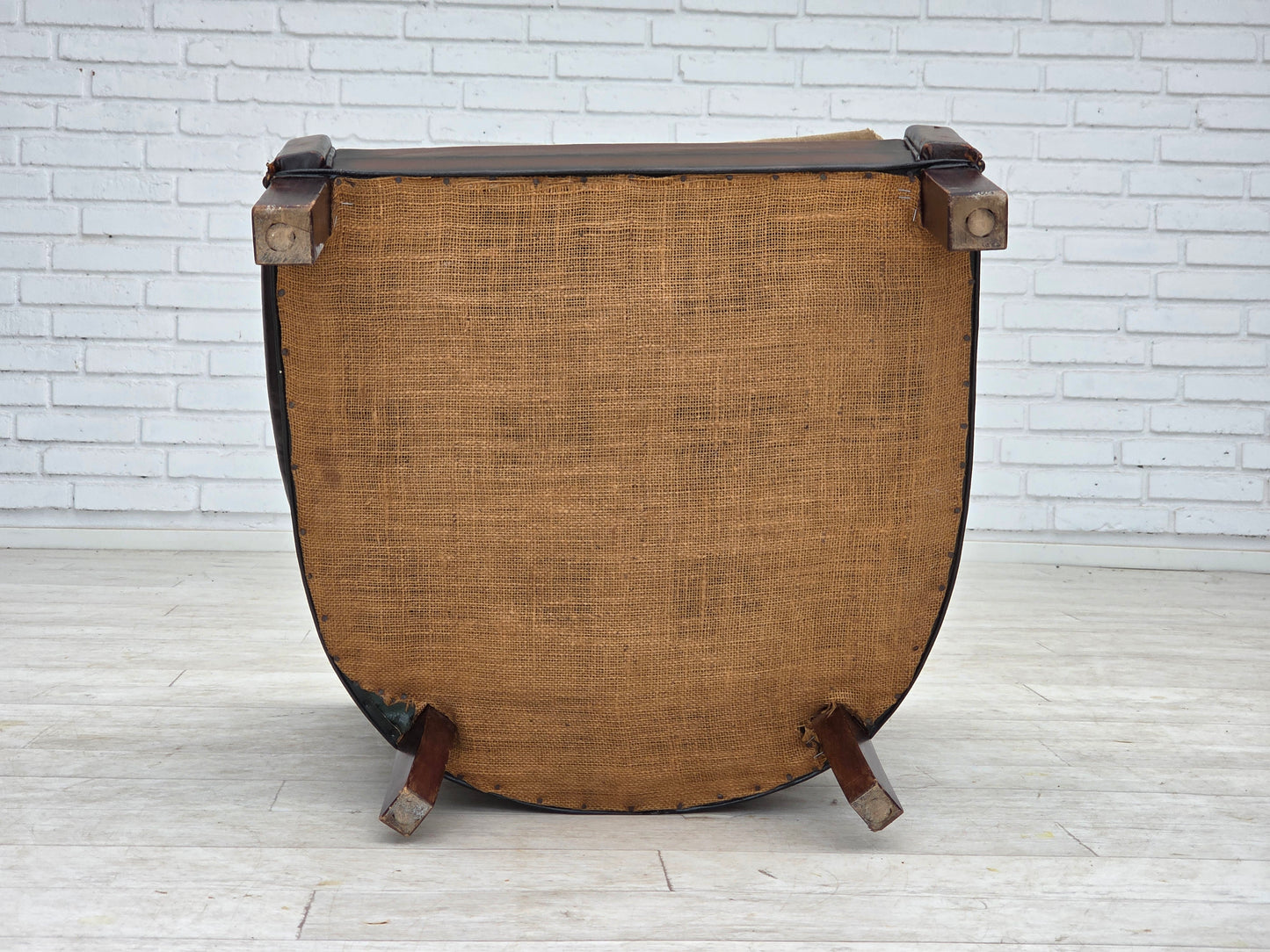 1930s, Danish armchair, brown furniture leather, velour.