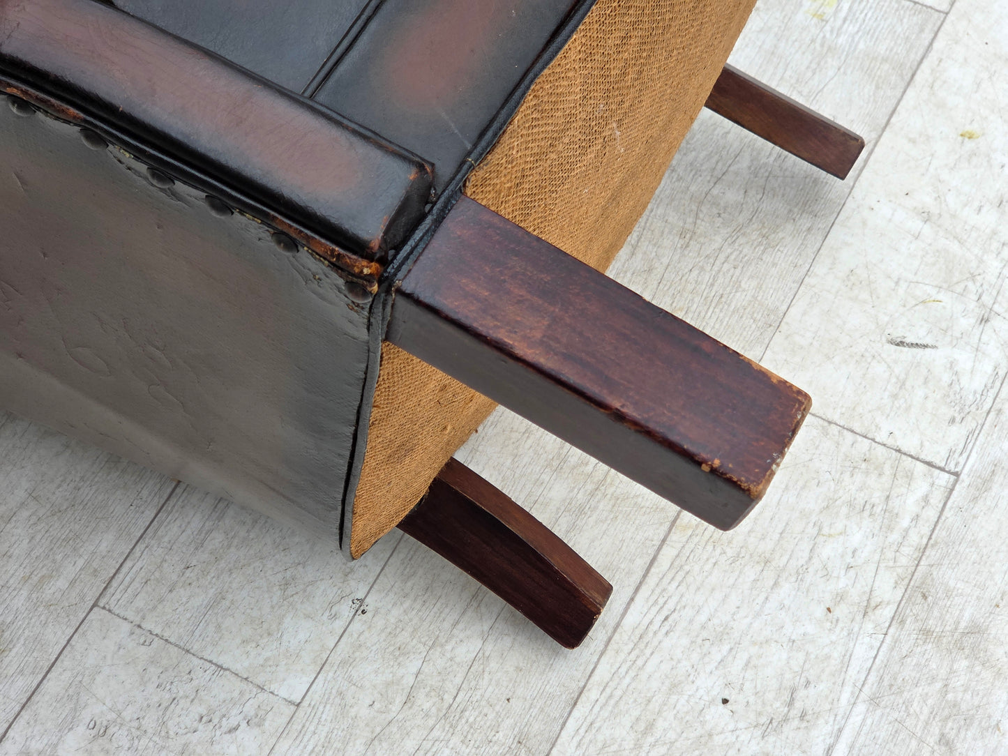 1930s, Danish armchair, brown furniture leather, velour.