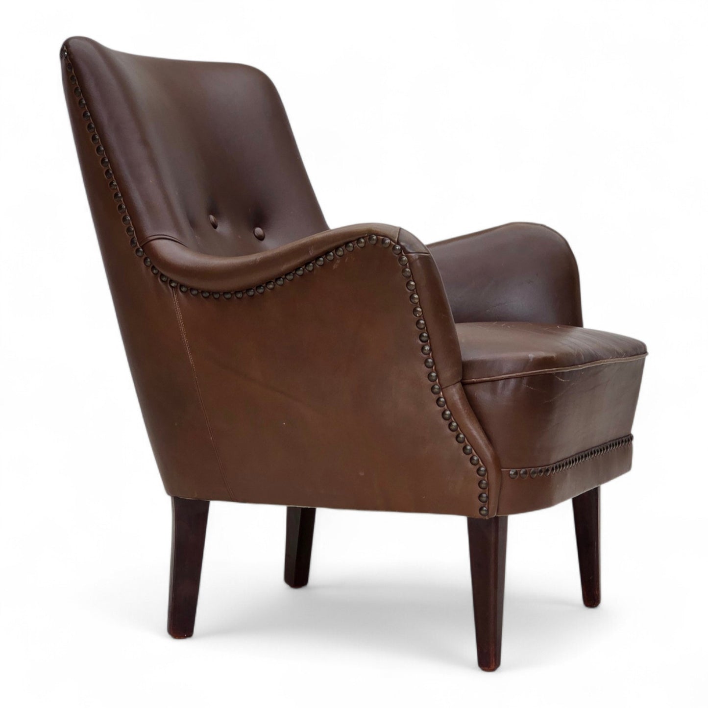 1960s, Danish armchair, furniture leather, ash wood legs.