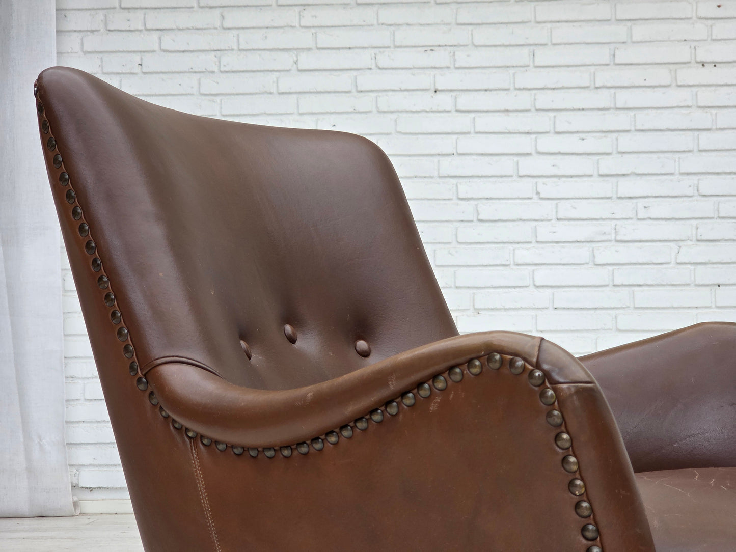 1960s, Danish armchair, furniture leather, ash wood legs.
