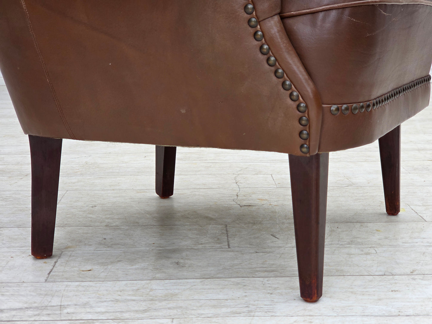1960s, Danish armchair, furniture leather, ash wood legs.