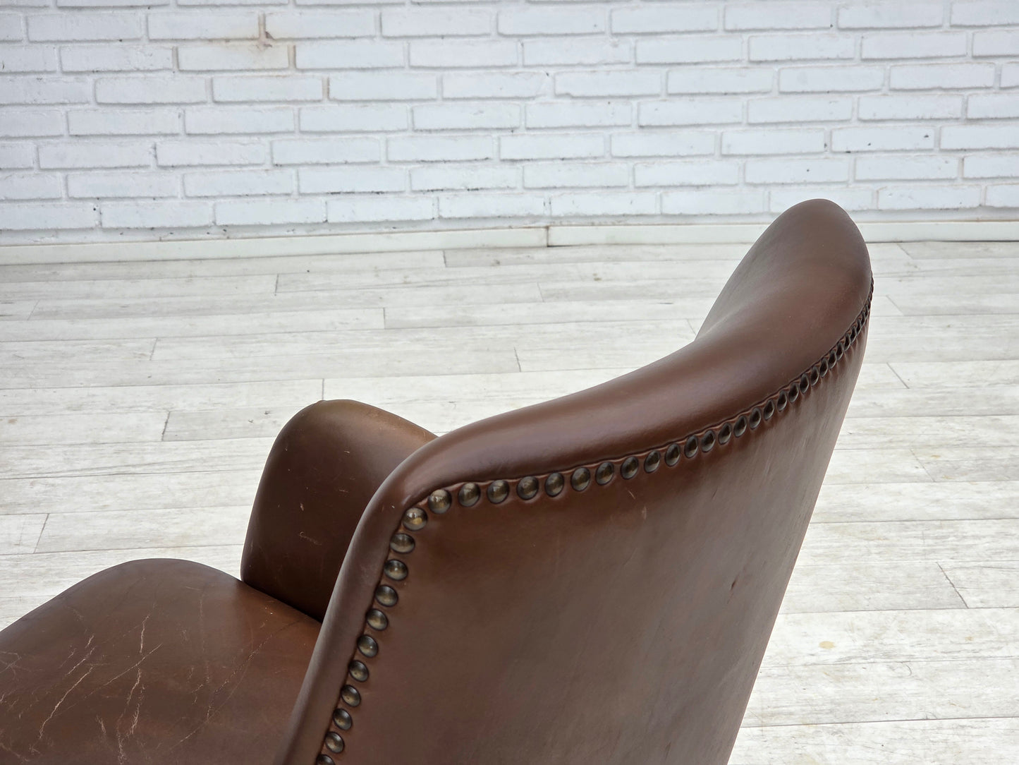 1960s, Danish armchair, furniture leather, ash wood legs.