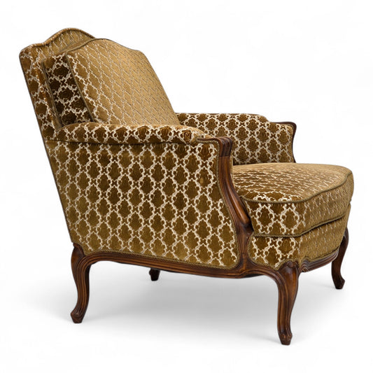 1950s, Danish relax chair, furniture velour, carved ash wood.