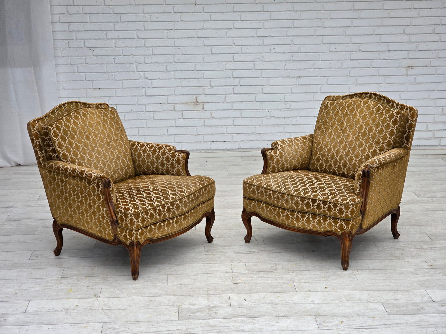 1950s, Danish relax chair, furniture velour, carved ash wood.
