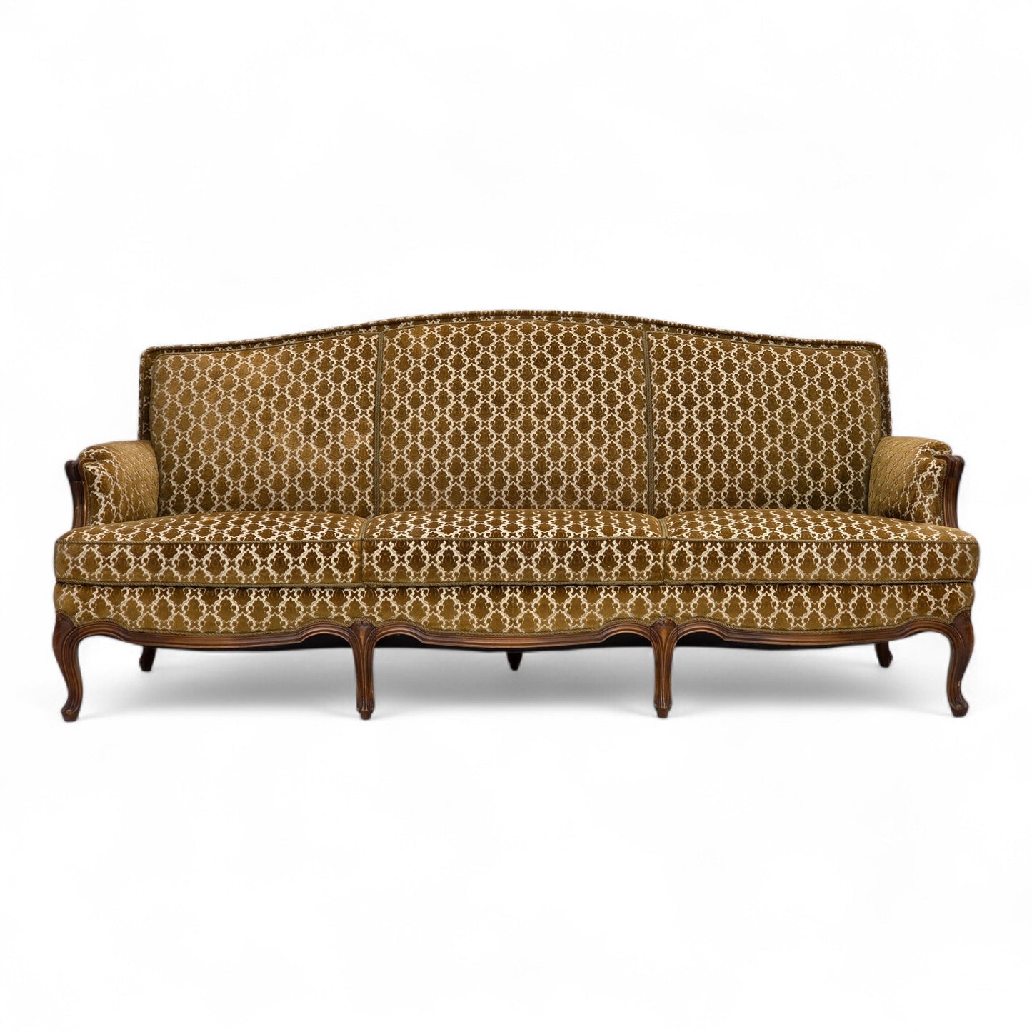 1950s, Danish 3-seater sofa, furniture velour, carved ash wood.