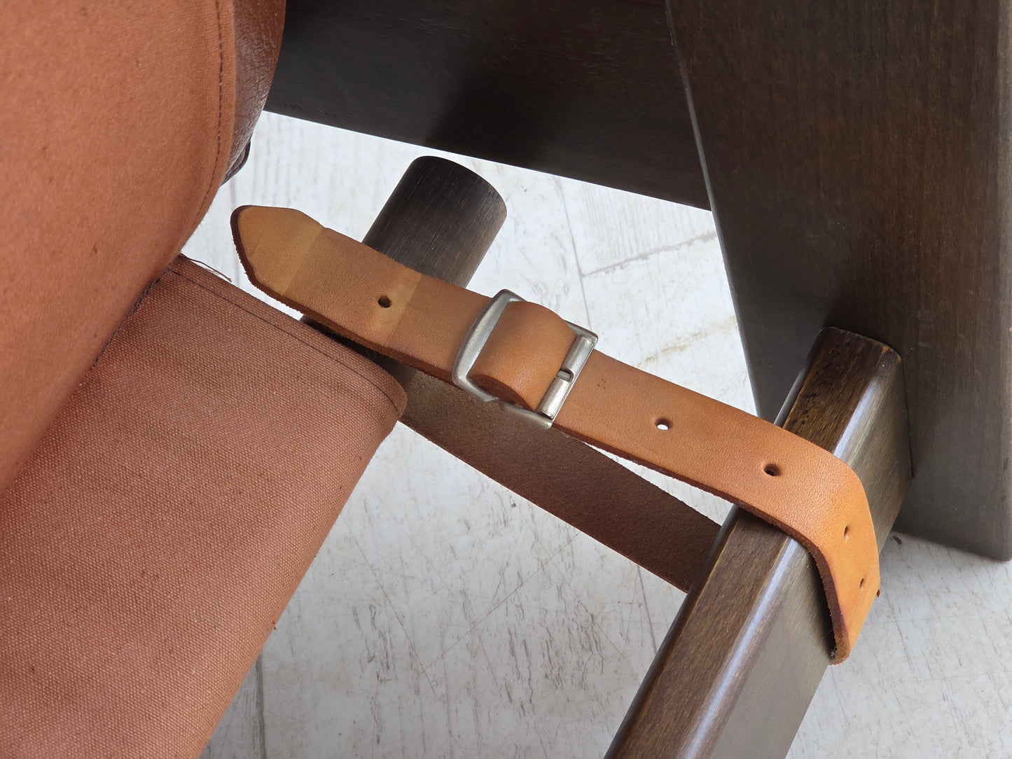 1970s, Scandinavian armchair, furniture leather, canvas, oak wood.