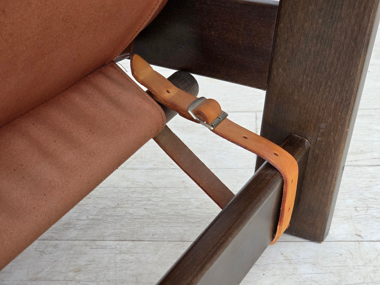1970s, Scandinavian armchair, furniture leather, canvas, oak wood.