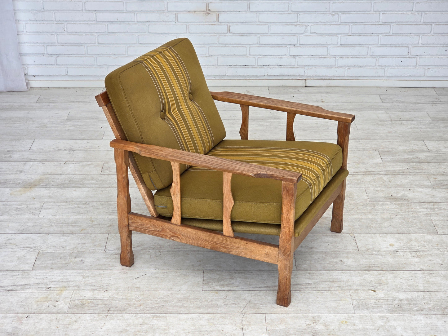 1970s, Danish armchair, furniture wool, solid oak wood.