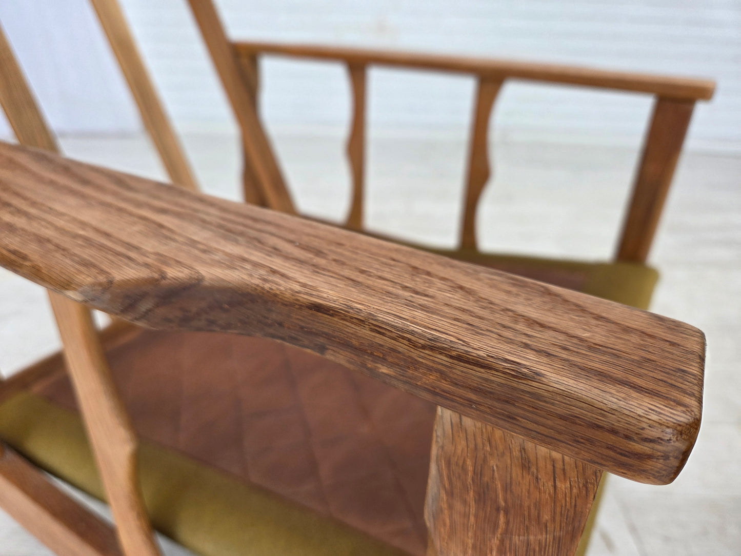 1970s, Danish armchair, furniture wool, solid oak wood.