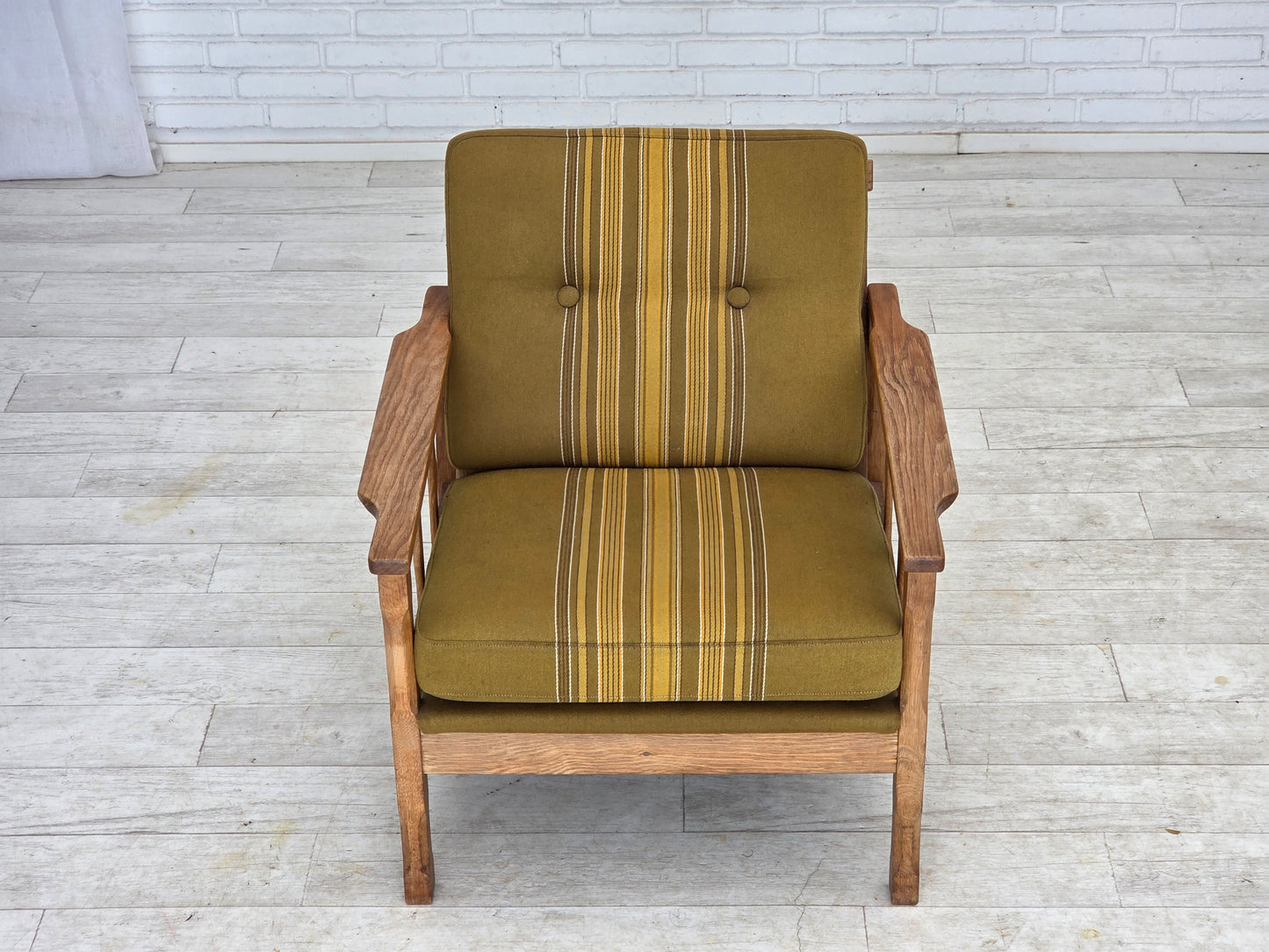 1970s, Danish armchair, furniture wool, solid oak wood.