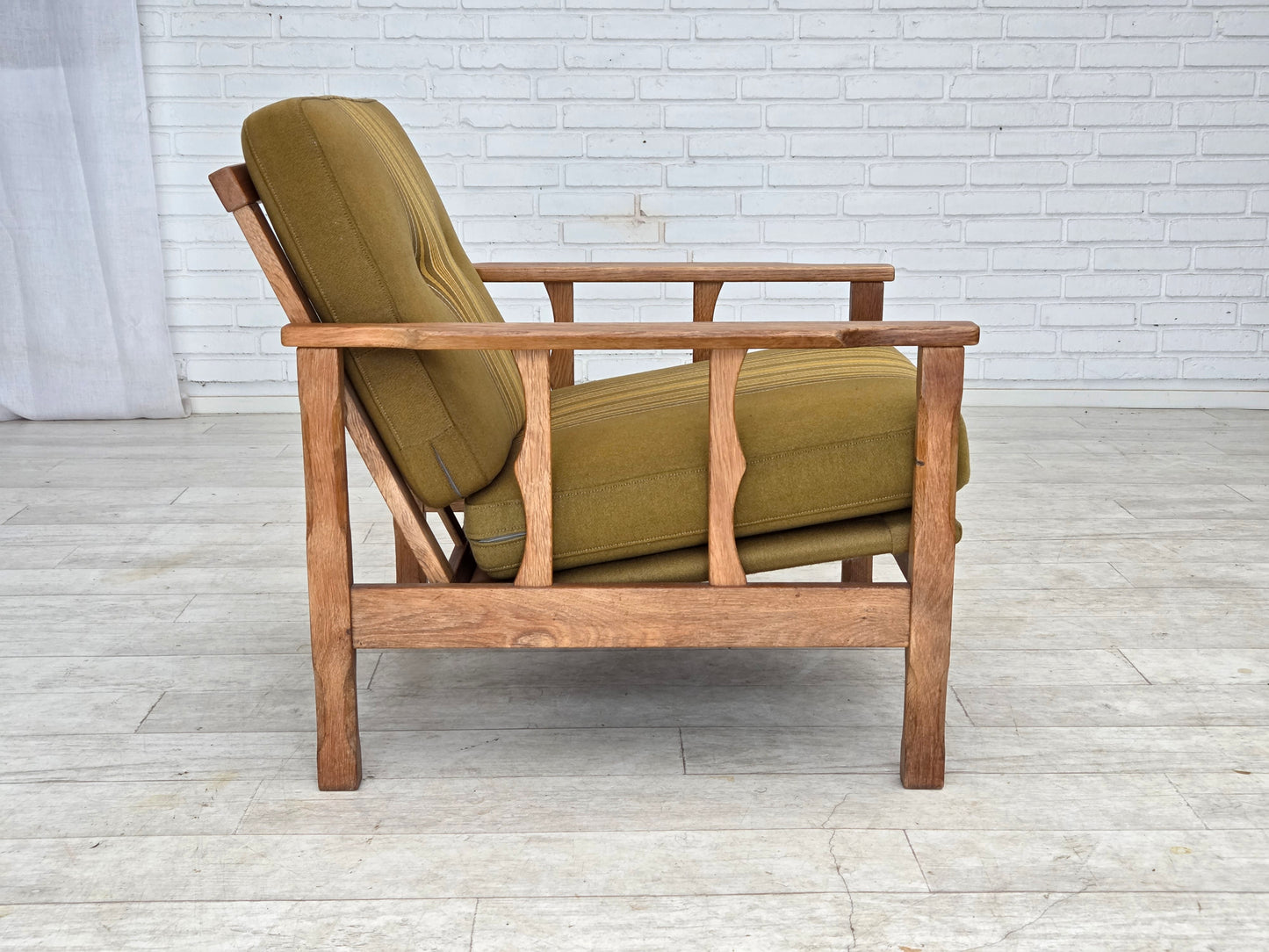 1970s, Danish armchair, furniture wool, solid oak wood.