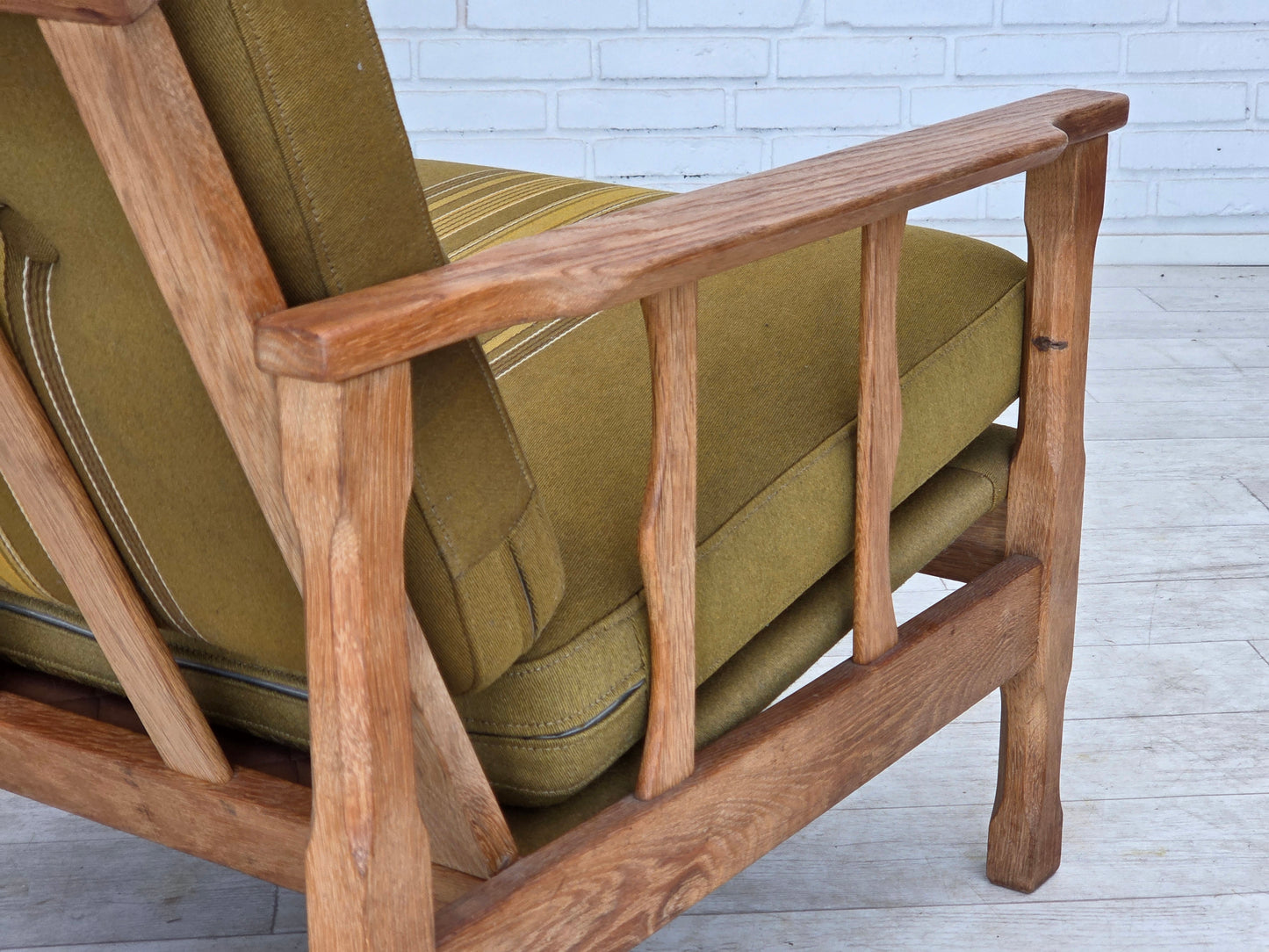 1970s, Danish armchair, furniture wool, solid oak wood.