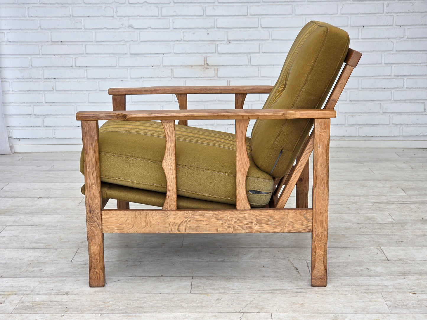1970s, Danish armchair, furniture wool, solid oak wood.