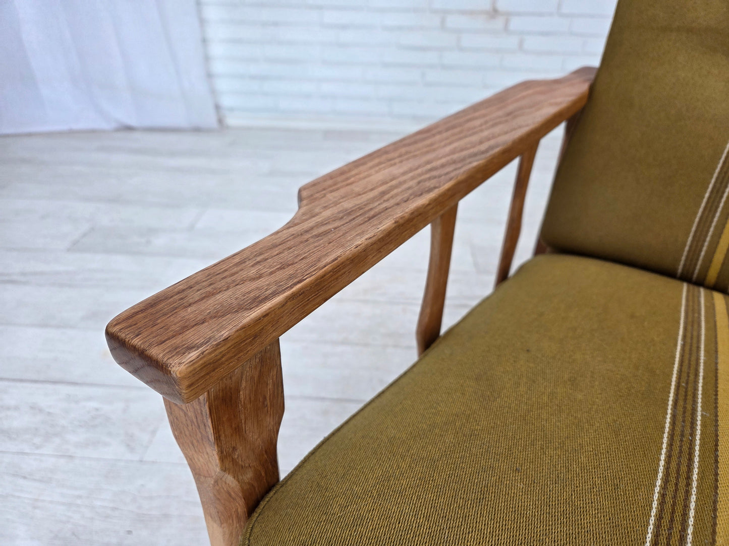 1970s, Danish armchair, furniture wool, solid oak wood.