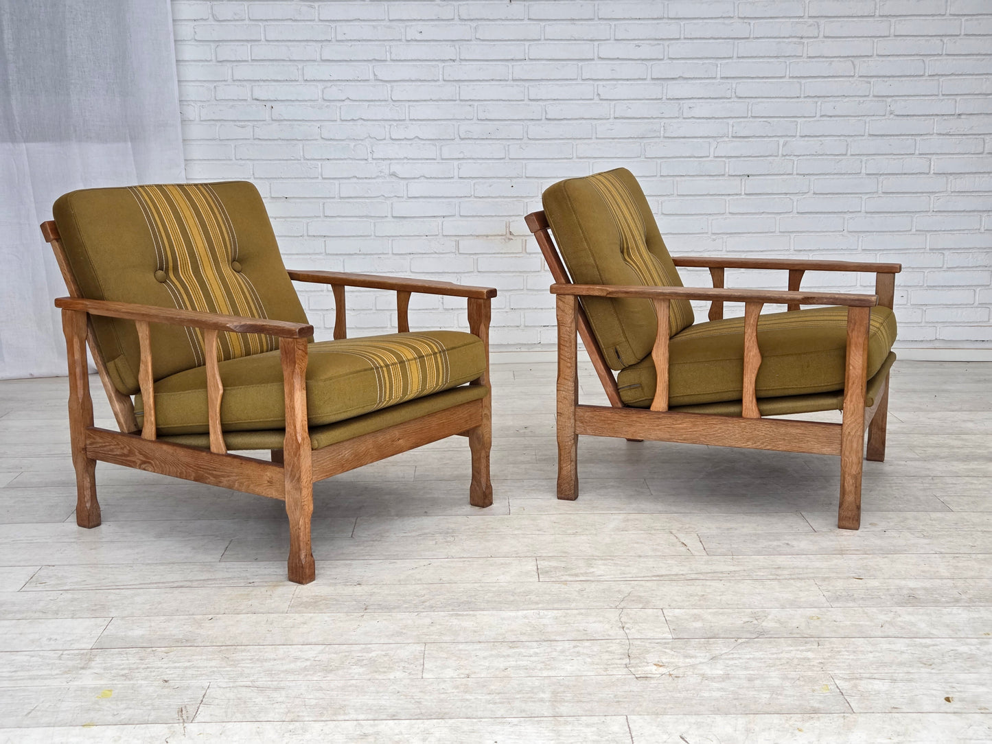1970s, Danish armchair, furniture wool, solid oak wood.