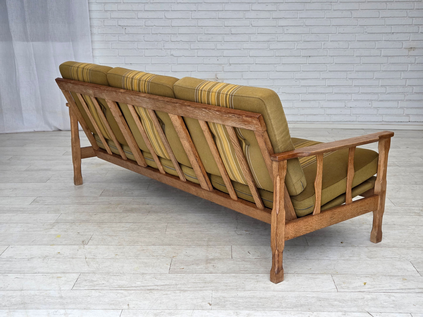 1970s, Danish 3-seater sofa, furniture wool, solid oak wood.