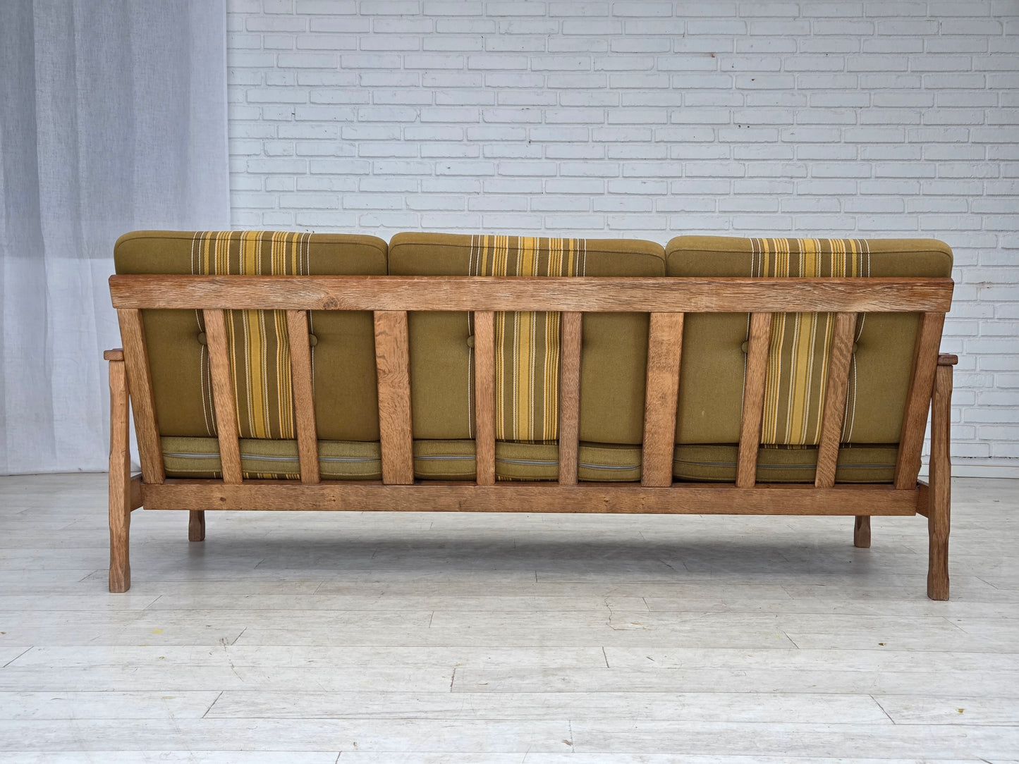 1970s, Danish 3-seater sofa, furniture wool, solid oak wood.