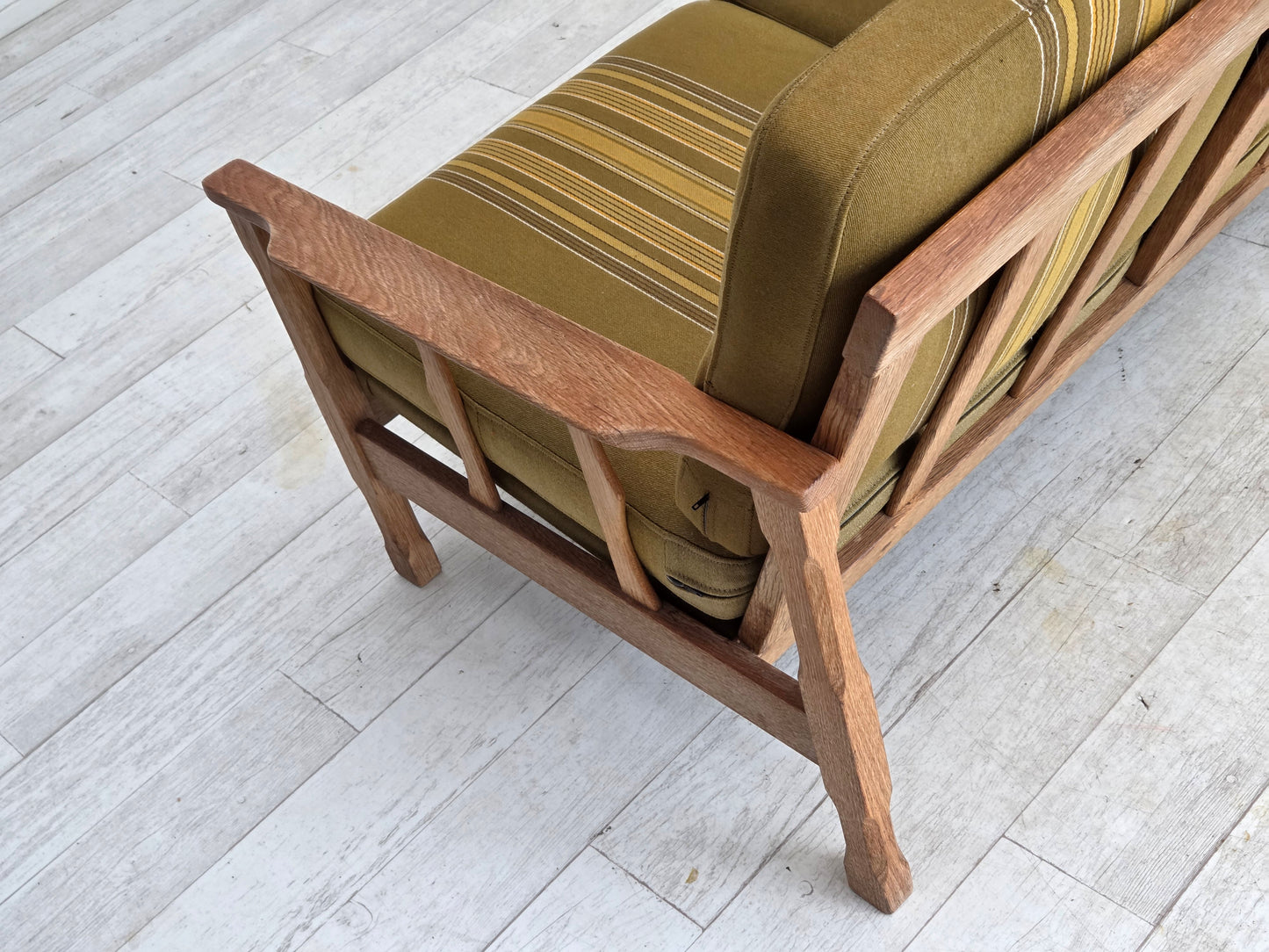 1970s, Danish 3-seater sofa, furniture wool, solid oak wood.