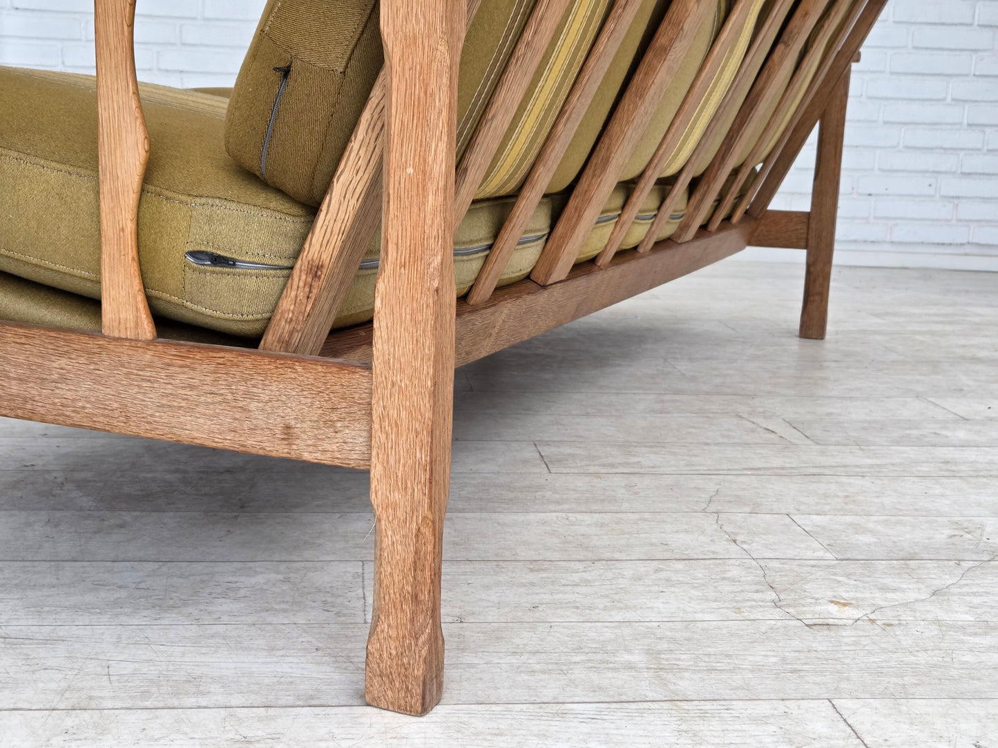 1970s, Danish 3-seater sofa, furniture wool, solid oak wood.