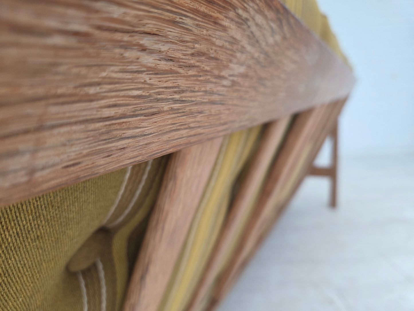 1970s, Danish 3-seater sofa, furniture wool, solid oak wood.