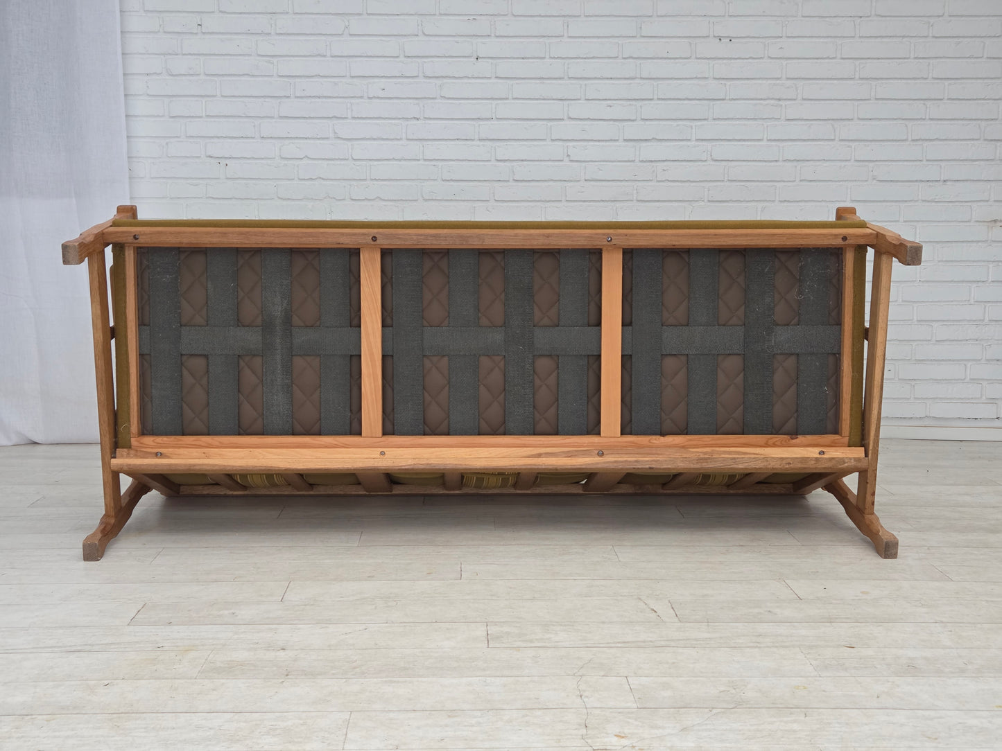 1970s, Danish 3-seater sofa, furniture wool, solid oak wood.