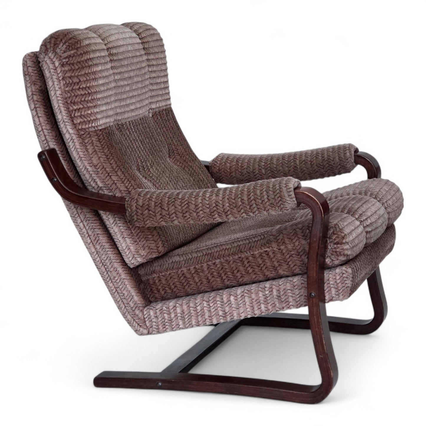 1970s, Danish armchair, light brown furniture corduroy, dark beech wood.